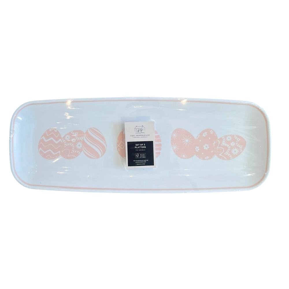 3pc Farmhouse Rachel Ashwell Pink Easter Egg Plastic Serving Platters 17.5" NEW